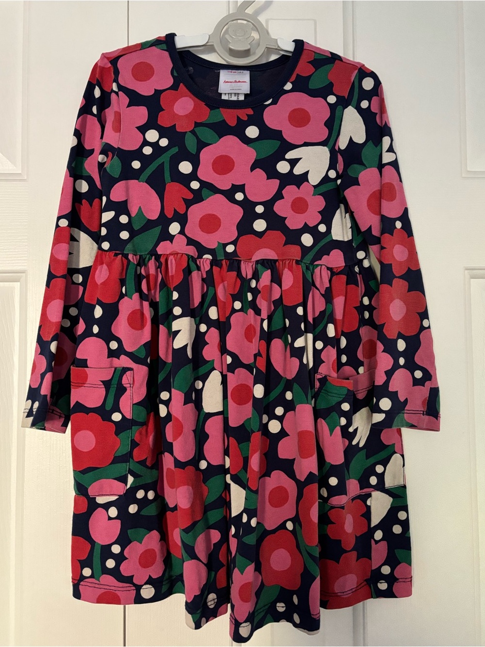 Hanna Andersson Girls' Navy Pink Floral Long-Sleeve Dress size 5